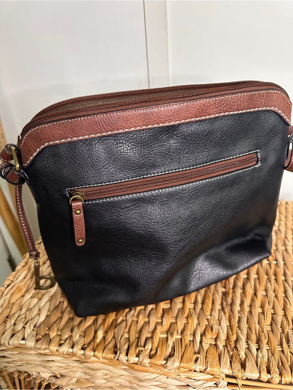 BOC Black and Brown Leather Shoulder‎ Bag with Zip Pocket